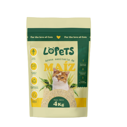 Arena sanitaria de maiz para gatos